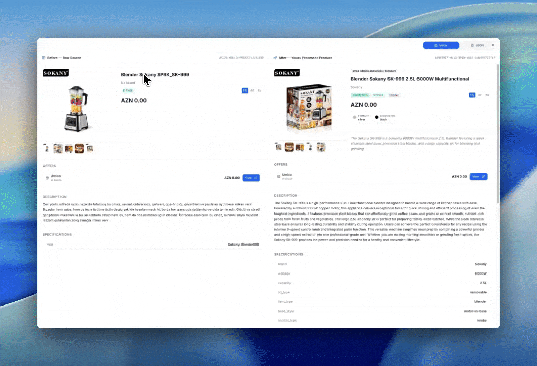 Sparse product feed enriched into structured catalogue intelligence