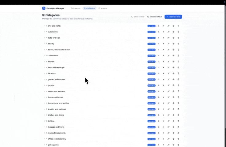 Catalogue categories and attribute enrichment workflow